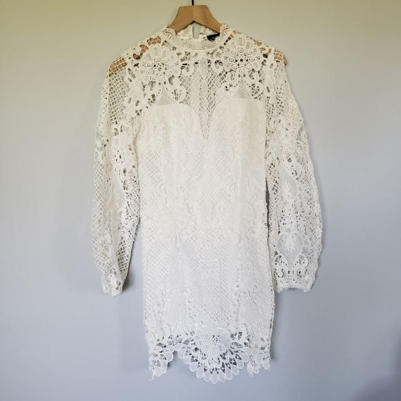 Vici x Nordstrom White Lace Long Sleeve Mini Dress Sz Small Bridal Bride - Picture 2 of 5